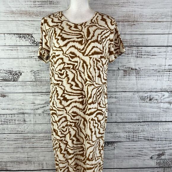 Nine West Dress size Extra Large Brown Tiger Straight Midi Jersey Stretch Modest - Picture 3 of 12